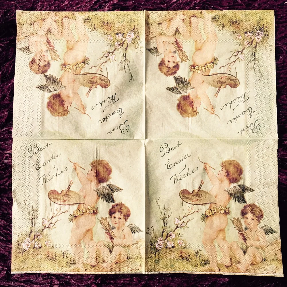 Napkin paper tissue Angel brother Cupid pattern vintage handerchief decoupage wedding christmas birthday party cafe decora mat