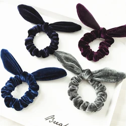 1 pcs 20 Colors Good Quality Women Bunny Ear Velvet Scrunchies Knot Bow Elastic Hair Band Rabbit Ear Ponytail Holder Hair Tie