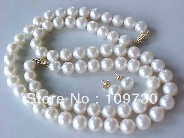 

Jewelry set amazing natural 10-11mm Akoya white pearl necklace bracelet earring