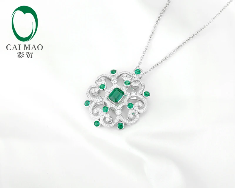 Caimao Jewelry Hot Sales 5x6.5mm Emerald 18K White Gold Diamond Engagement Pendant