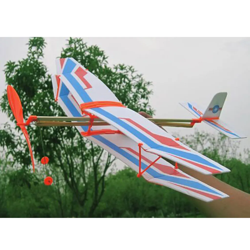 MagiDeal Hot  1Pc Assembly Airplane Aircraft Launched Powered By Rubber Band for Flying Performance Children Funny Toy Gift