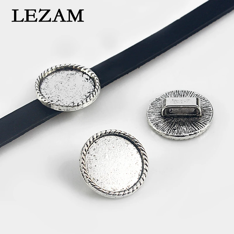 

10pcs Antique Slider Spacer For 10*2mm Leather Cord ,19mm Round Cab Cabochon Bezel Tray Setting Jewelry Accessories