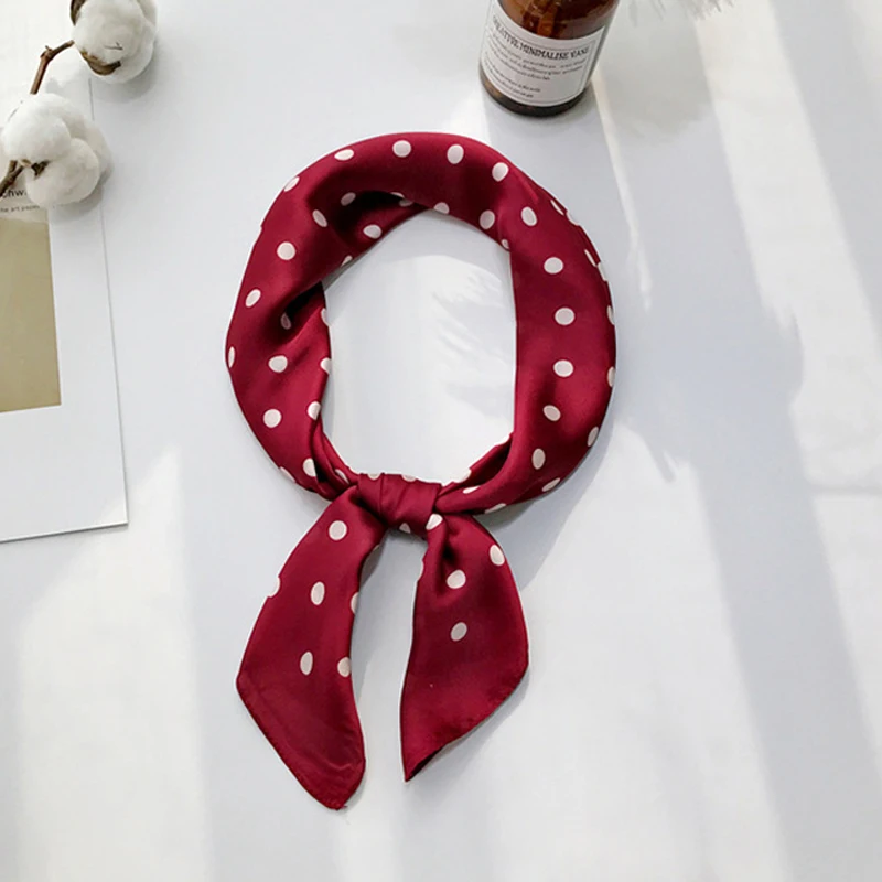 Luna&Dolphin Women Square Scarf 70x70cm White Dot Wine Red Navy Soft Chiffon Silky Four Season Lady Headbands Bandana Streamer