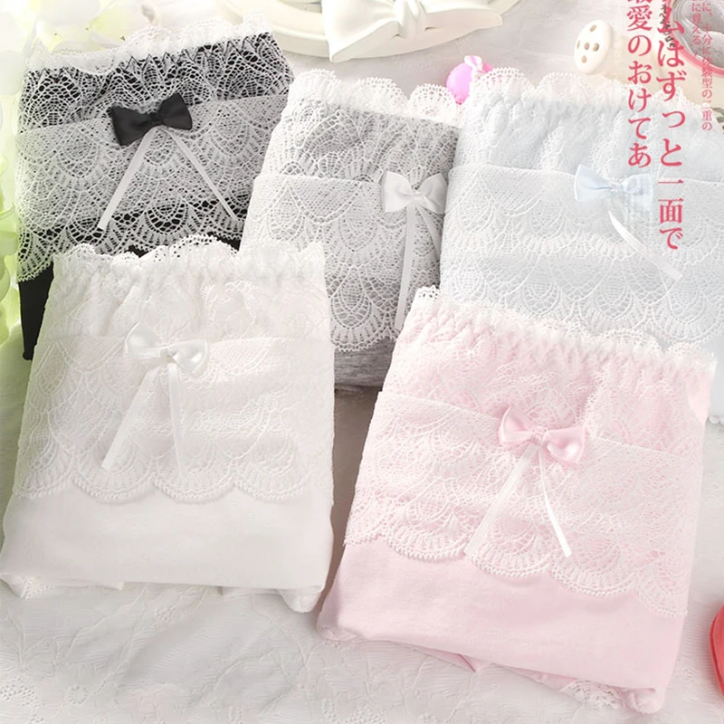 زائد حجم المرأة القطن ملخصات مع عالية الخصر الدانتيل القوس زهرة لطيف سراويل Vs الوردي Kawaii الملابس الداخلية كبيرة الحجم الكثير سراويل 3 قطعة #2
