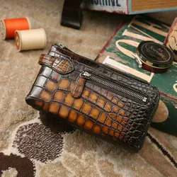 Luxury fashion crocodile leather Men Leather Envelope band Clutch Bag Male alligator Document Bag Travel Clutches genuine brand