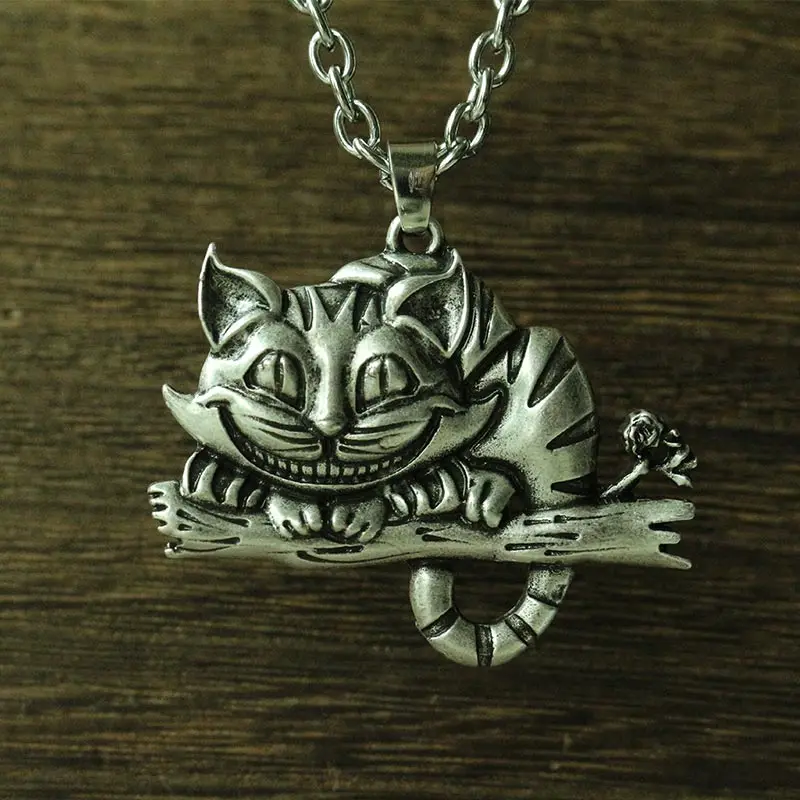 lanseis 10pcs viking cheshire cat women necklace pendant Sweater chain cute cat animal jewelry