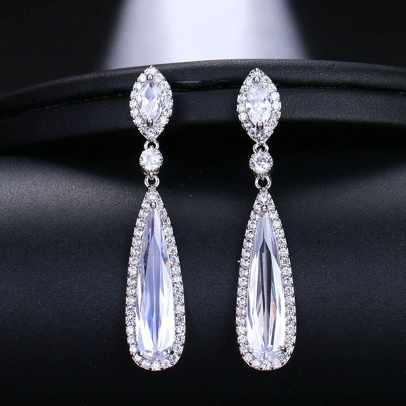 EMMAYA New Luxury Excellent Two Colors Crystal Long Drop High Quality CZ Earrings For Women Wedding Jewelry Gift