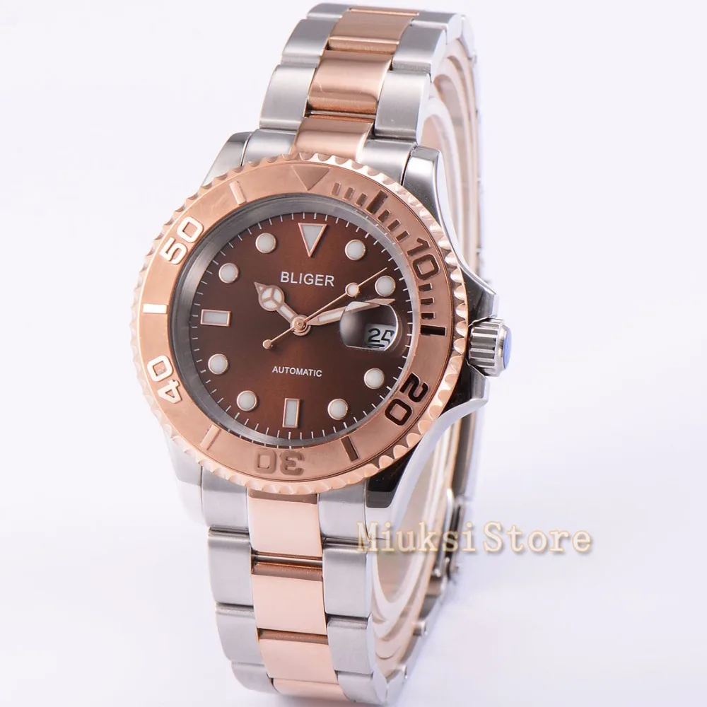 Reloj de cristal de zafiro de 40mm para acier, Poignet inoxyable, fecha analógica, monturas, marca, bonbon, impermeable