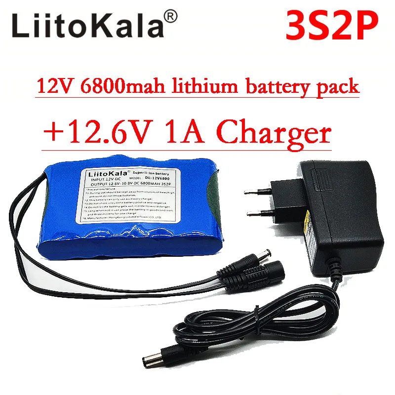 Liitokala przenośny Super akumulator akumulator litowo-jonowy pojemność DC 12V 12.6v 6800mah bateria CCTV Cam Monitor — zdjęcie 5
