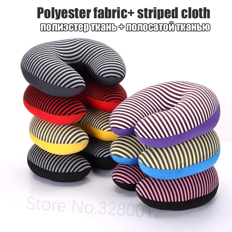 26 Kinds Microbeads U Shaped Travel Pillow Pure Stripe Color Rest Soft Cushion Neck Nanoparticle Pillow for Car Flight  Foam image 3