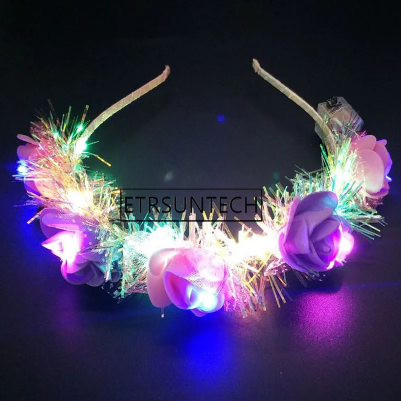 100pcs LED Headband Flower Crown Light Up Hair Wreath Hairband Garlands Wedding Birthday Beach Party Decoration