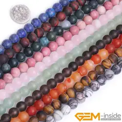 Natural Semi-Precious Gem Stones Frosted Matte Round Beads For Jewelry Making Strand 15