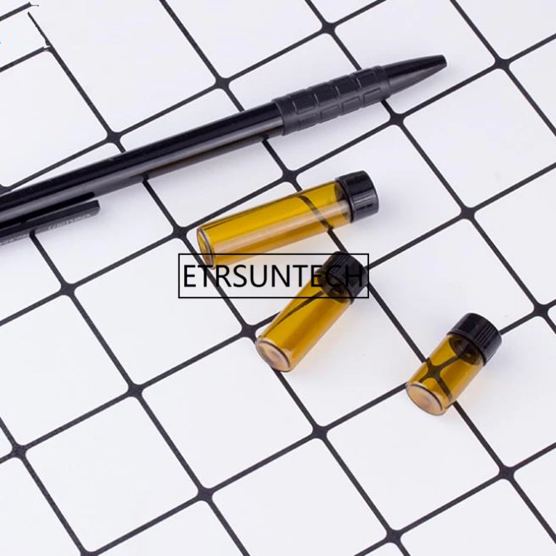 1 ml/2 ml/3 ml Mini Amber Glas Etherische Olie Reagentia Hervulbare Sample Fles Bruine Glazen Flesjes met Cap F1558