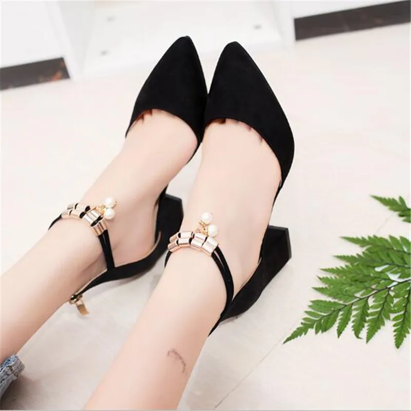 HOT Dress Shoes High Heels Boat Shoes Wedding Shoes tenis feminino Summer Women Shoes Pointed Toe Pumps Side with Pearl 7.5CM