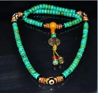 Tibetano turchese buddista buddha preoccupazione di preghiera bead mala Collana