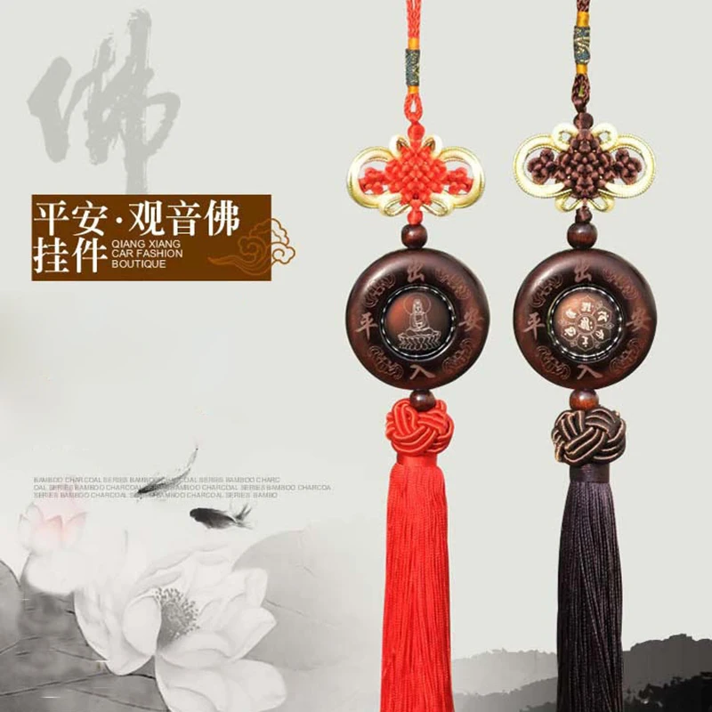 Kayme sandal wood car interior hanging ornament amulet for safe auto pendant car charms for rear view mirror decoration