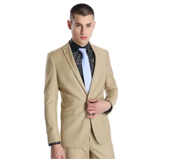 

New Arrival Mens Suits Groomsmen Peak Lapel Groom Tuxedos Champagne Wedding Best Man Suit (Jacket+Pants+Tie) B664