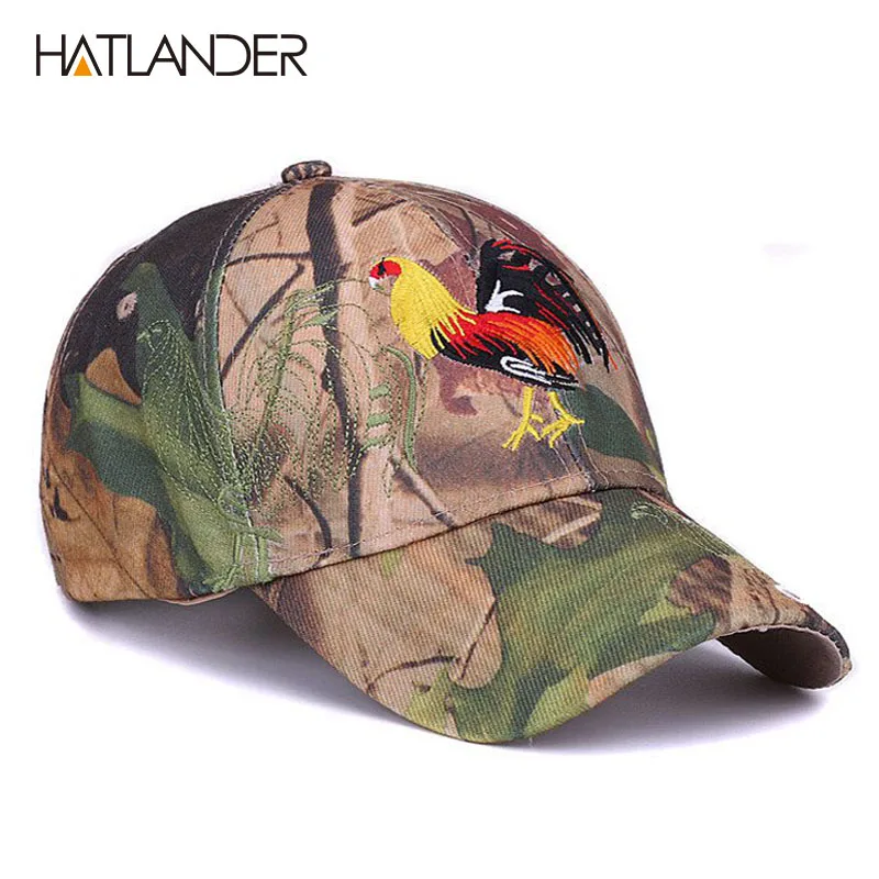 [HATLANDER]Outdoor camo embroidery COCK baseball caps for women mens fitted fishing sun hats gorras 6panel camouflage sports cap