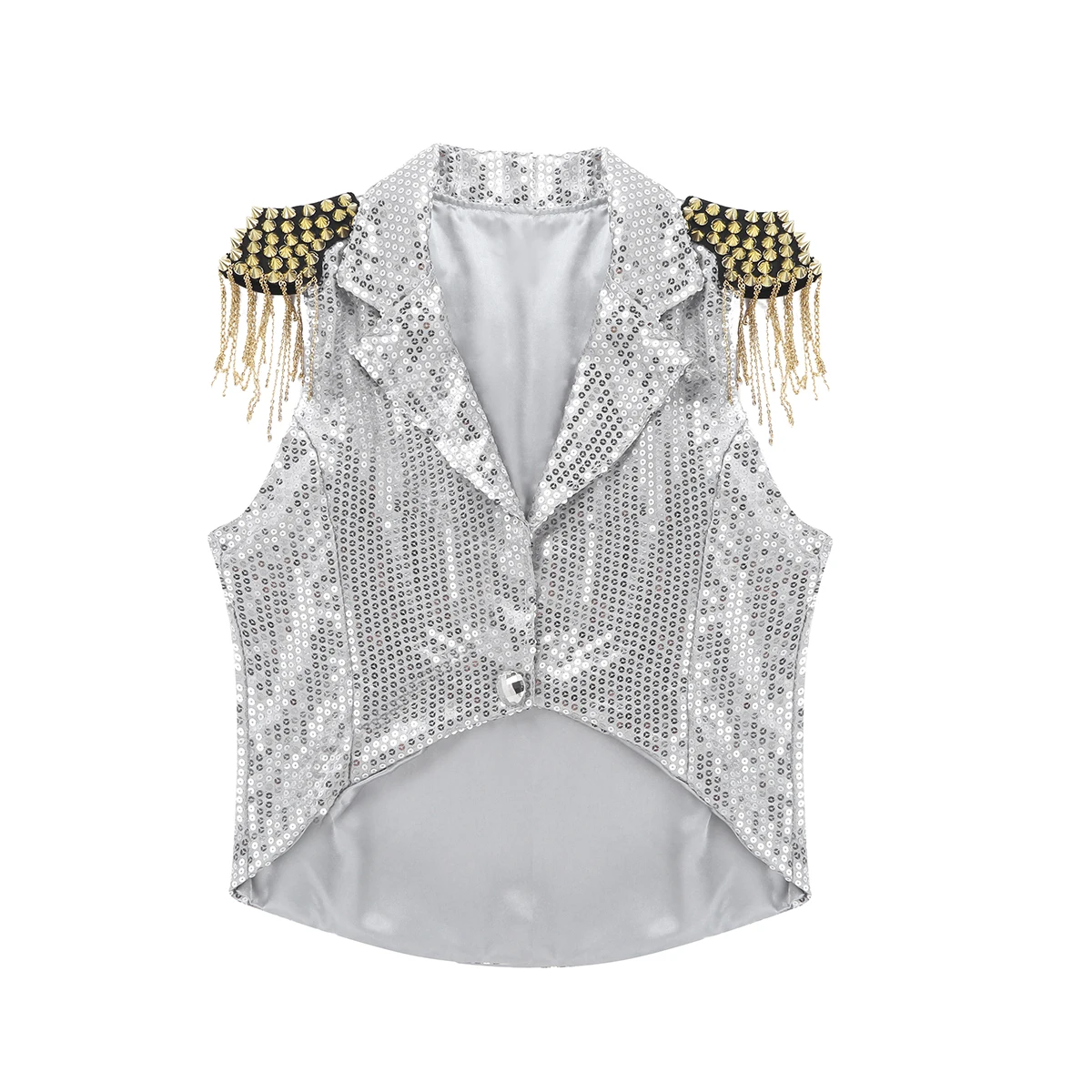 Women Glitter Sequins Tassel Party Waistcoat Modern Jazz Hip-hop Stage Dance Costumes Female Fringed Vest Small Suit Tuxedo Coat