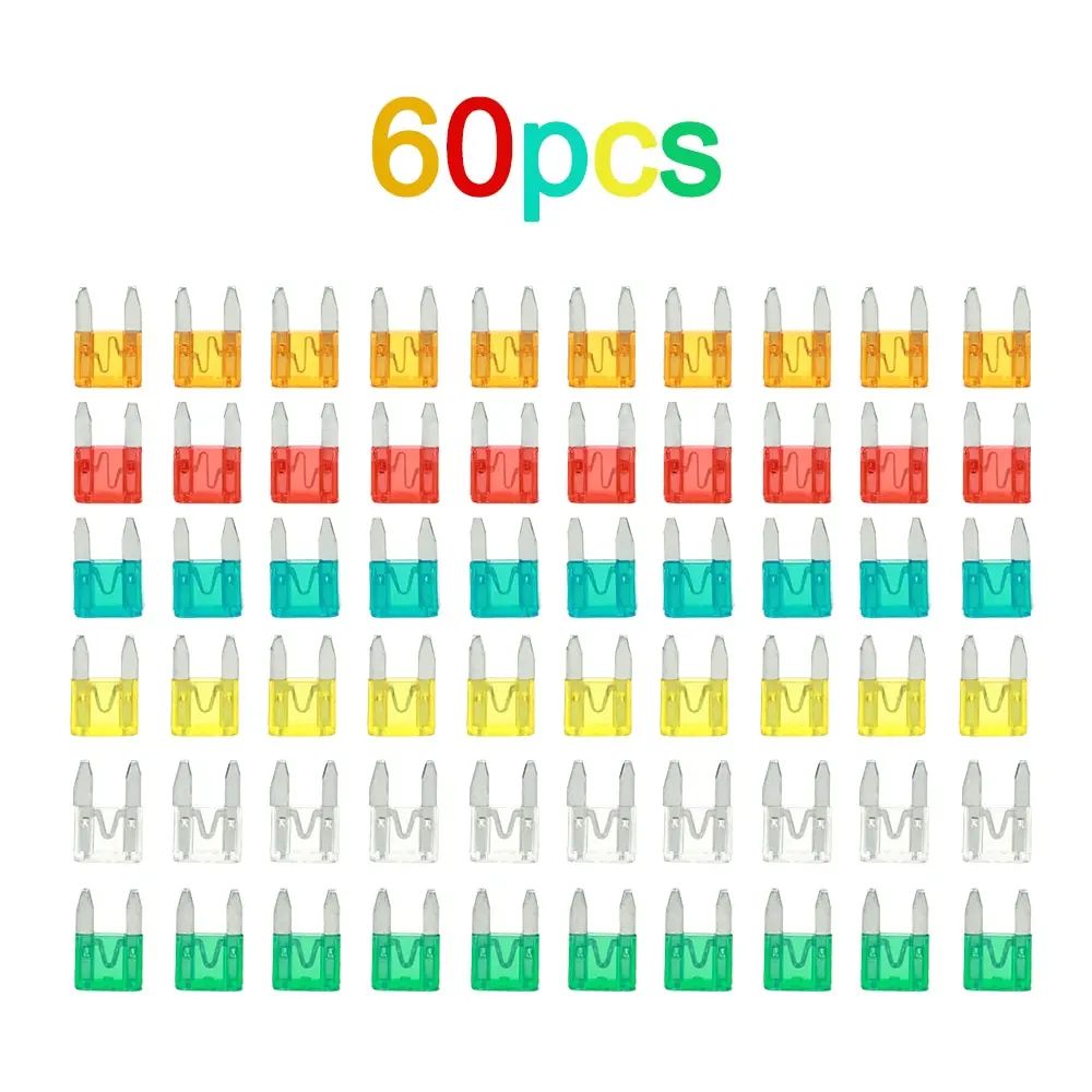 60 шт. Мини Лезвие предохранители Авто Грузовик ассортимент предохранитель комплект с коробкой 5A 10A 15A 20A 25A 30A
