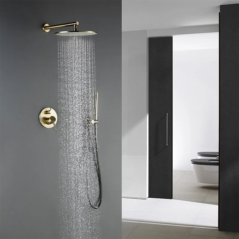 Brushed Rose Gold Shower Faucet Bathroom Brushed Gold Shower Set 2 Ways Hot And Cold Shower Set 8/10/12 Inch Bathroom System