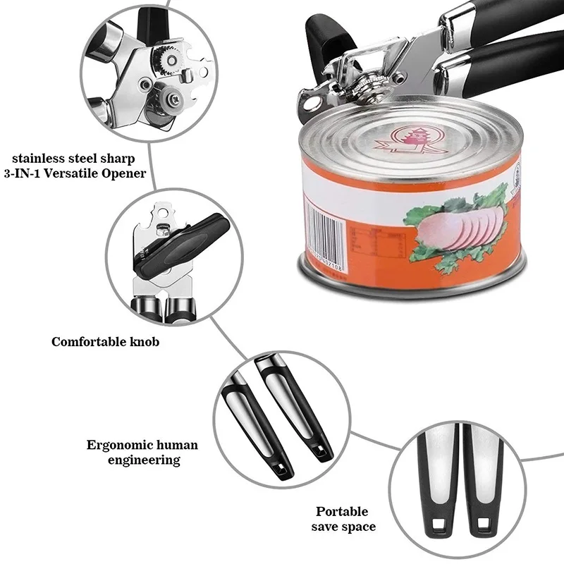 Manual Can Opener Stainless Steel Bottle Opener Gadget Beer Grip Opener Cans Gadgets Multifunctional kitchen Accessories