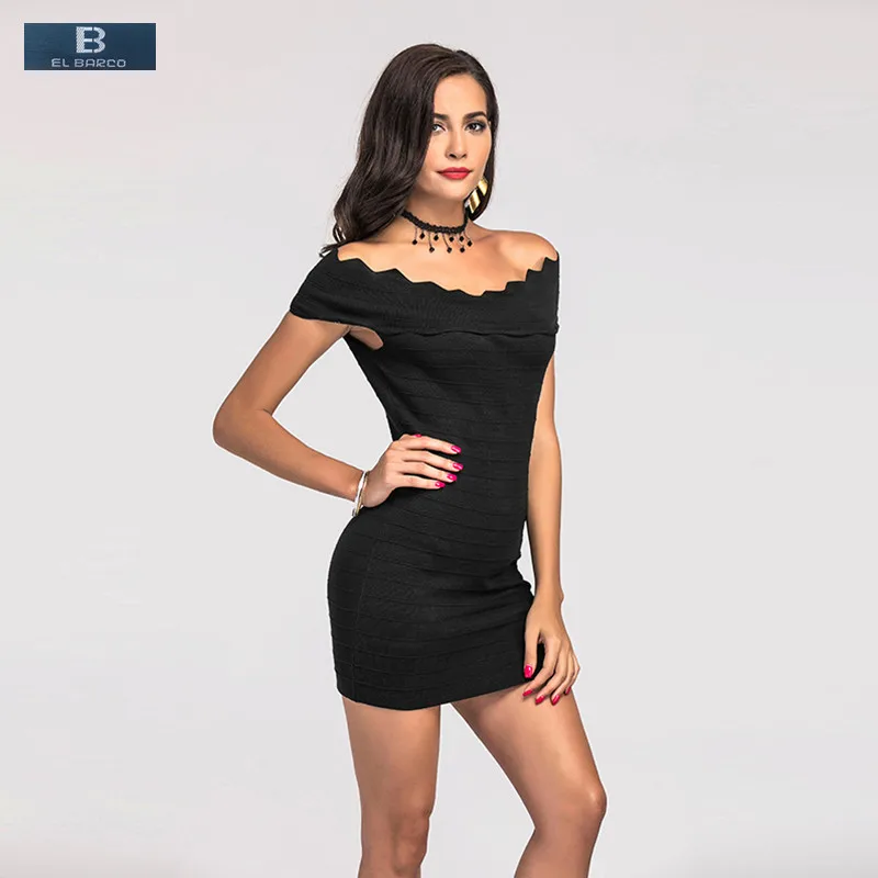 [EL BARCO] 2017 heißer Schrägstrich-ausschnitt Sexy Sommer Minikleid Frauen Partei Tops Baumwolle Rüschen Schlank Schwarz Rot Grau Weiblichen Bleistift kleider