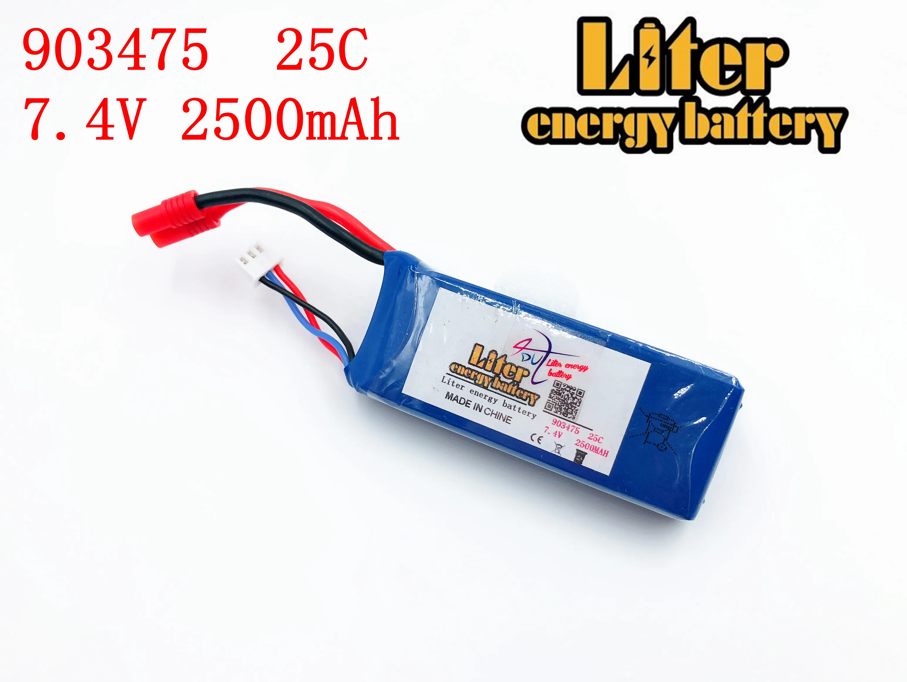 Batterie de Drone 7.4V 2500mAh 25C 903475 pour RC MJX X101/MJX X102H SYMA X8C X8W X8G X8HC X8HW X8HG Wltoys V262 quadrirotor