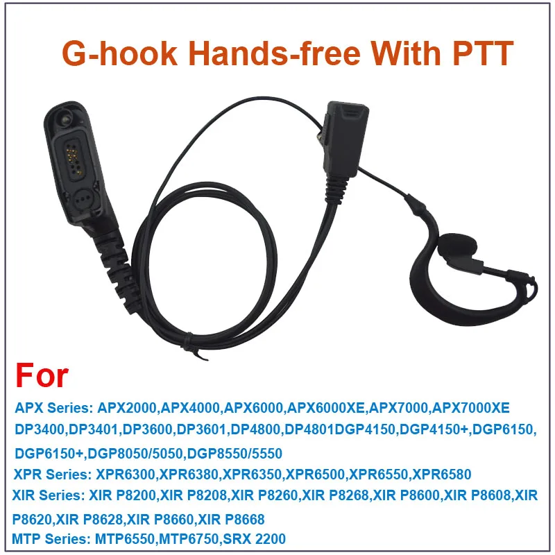 

Color Black 1-wired G-hook Earpiece Handsfree headset with PTT (Push-To-Talk) for MOTOTRBO DP4800 MTP6550 XPR6500 APX6000 etc.