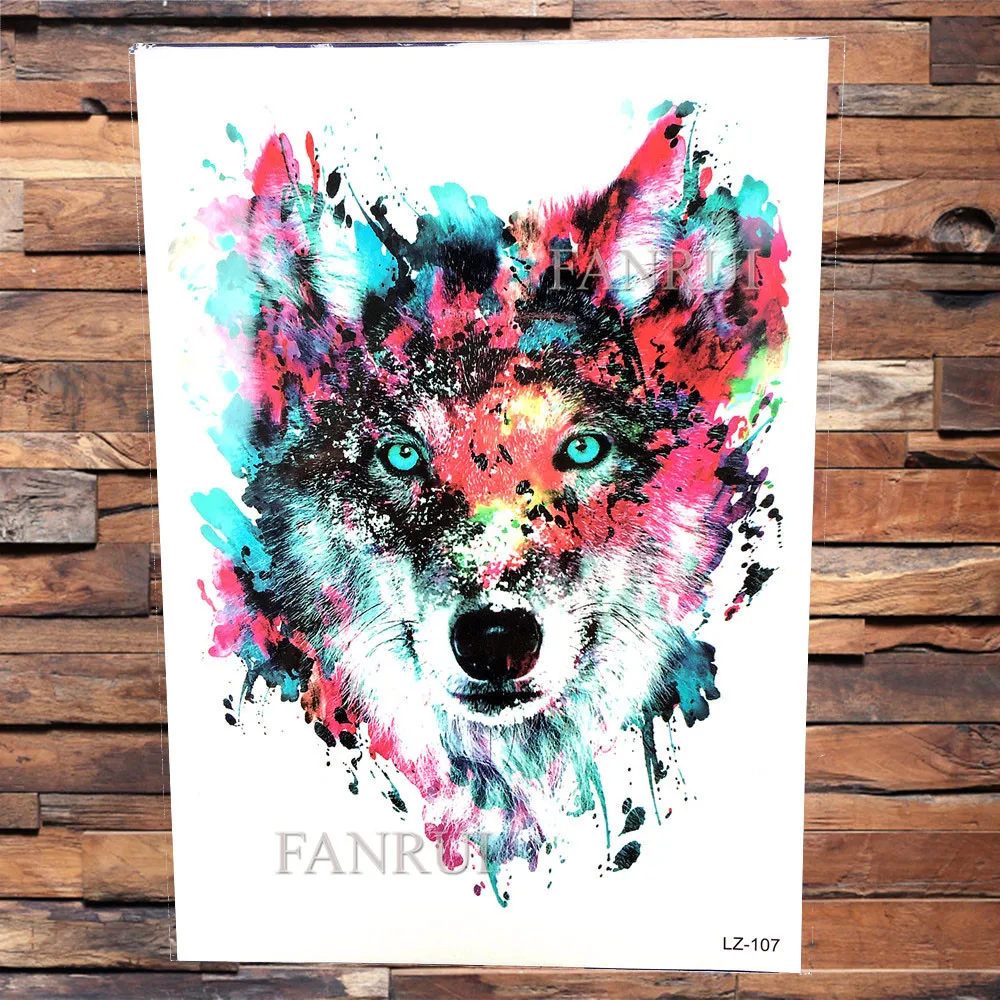 FANRUI 3D Flamingo Wolf Colorful Temporary Tattoo Sticker Makeup Fake Tatoo Women Men Waterproof Body Art Arm Watercolor Tattoos