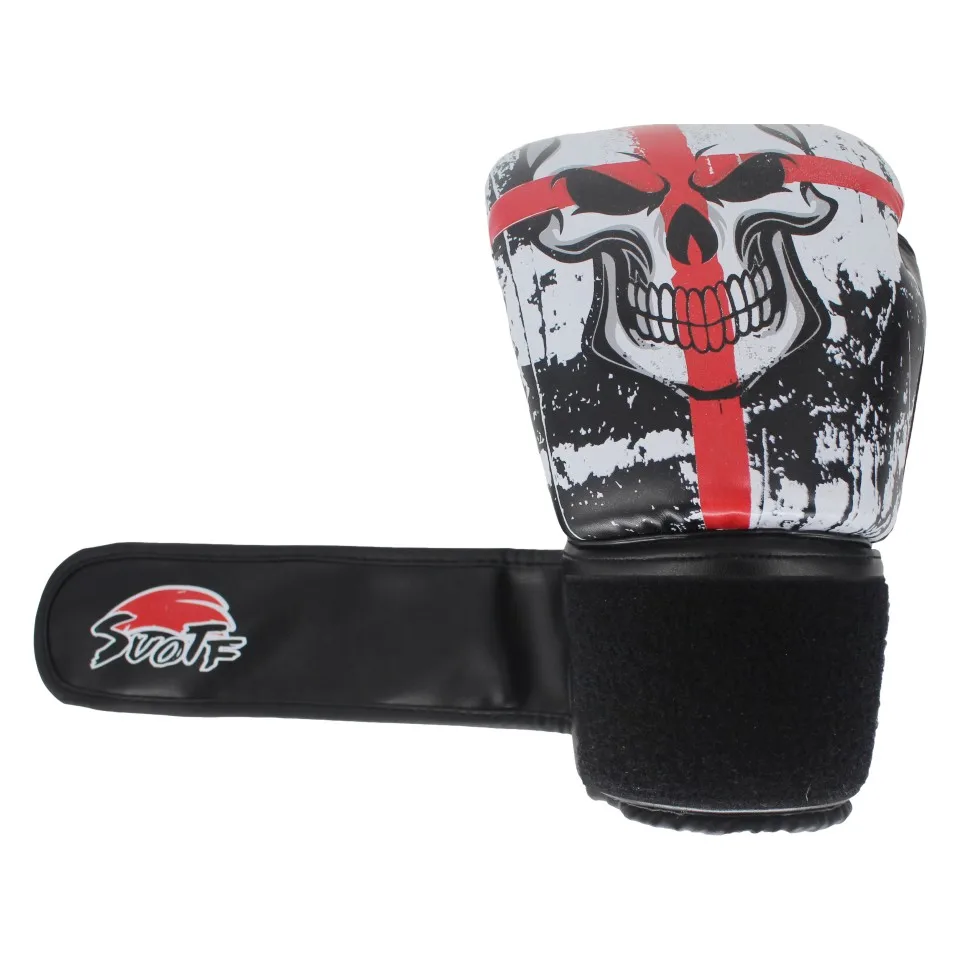 SUOTF MMA Black Boxing Skull Sports Leather Gloves Tiger Muay Thai boxing pads fight Women/Men sanda boxe thai glove box mma box