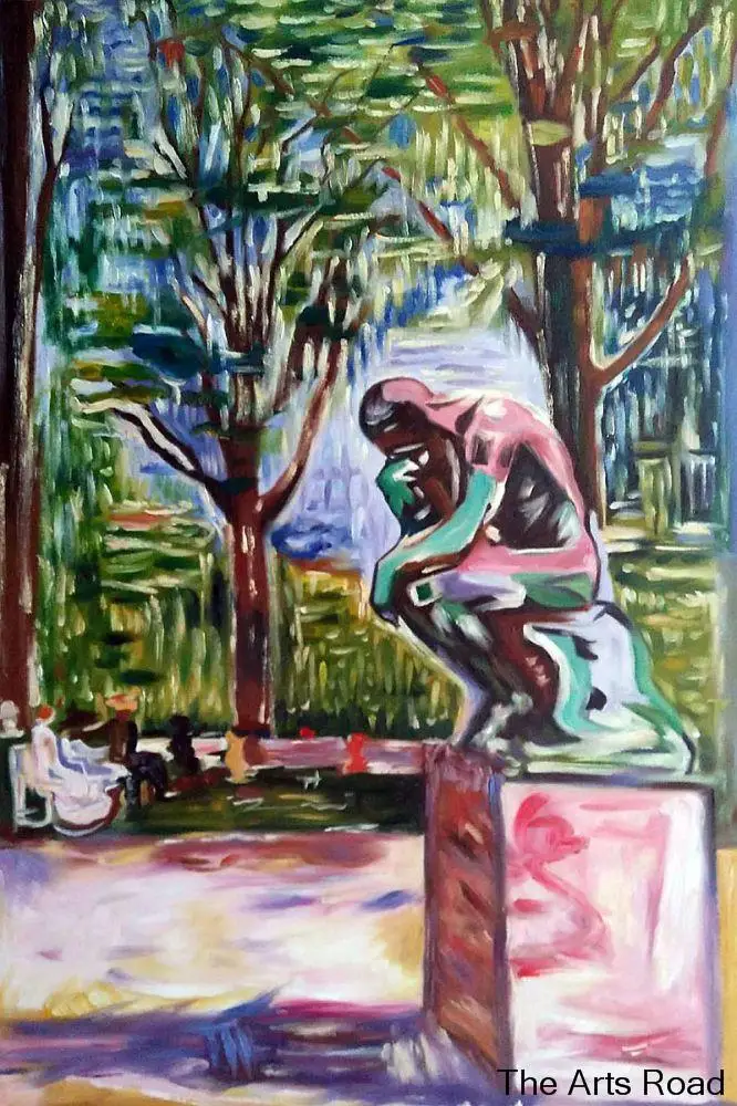 Outdoor Wall Art Paintings Rodin's Le Penseur in Dr. Linde's Garden, 1907 by Edvard Munch Oil Painting Home Decoration