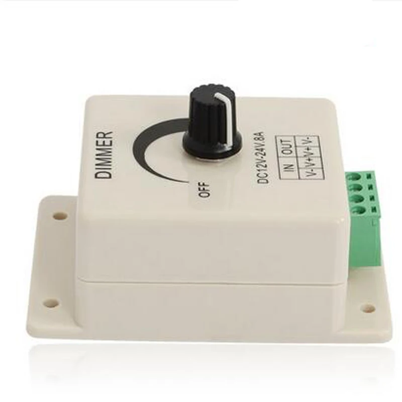 10pcs  12V 24V LED dimmer Adjustable Controller  Manual knob dimmer 8A monochrome plastic switch