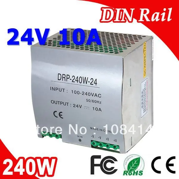 

DR-240-24 Single Output LED Din Rail Power Supply Transformer 240W DC 24V 10A Output SMPS