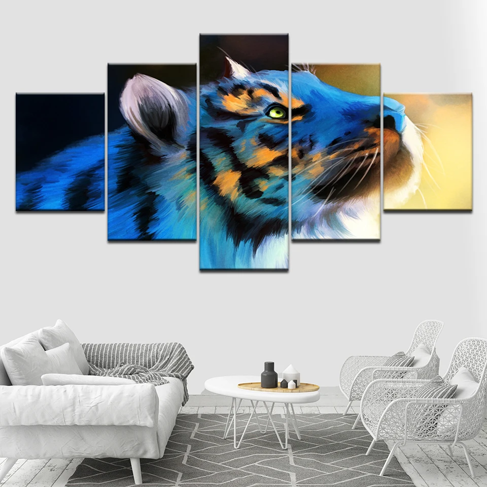 

The blue tiger animal 5 Piece HD Wallpapers Art Canvas Print modern Poster Modular art painting for living room Home Decor