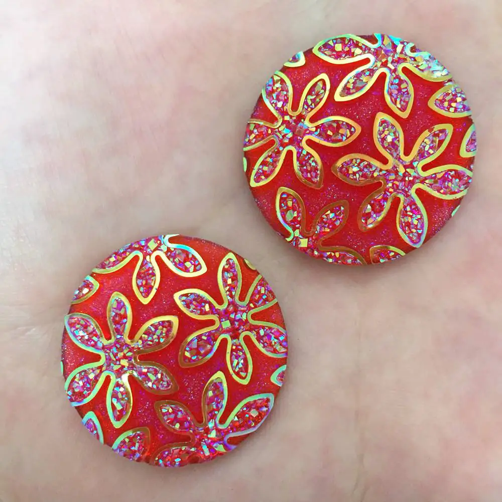 8pcs AB Resin 30mm Round Flower flatback rhinestone Ornaments DIY Wedding appliques craft SW58