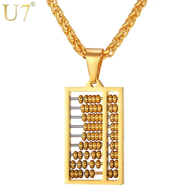 U7 Abacus Necklace Gold Color Stainless Steel Ancient China Counting-frame Necklaces & Pendants For Men/Women Gift Jewelry P762