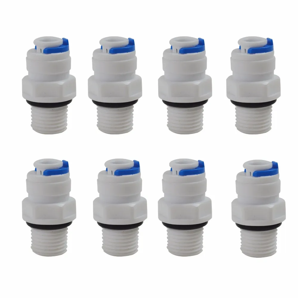 Conector macho para filtros de agua y sistemas RO, accesorio de conexión rápida OD de 1/4 ", rosca x 1/4", paquete de 8