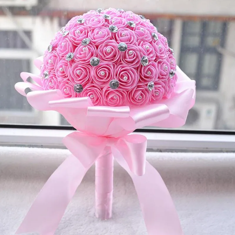 Serwalin Bouquet Damigella D'Onore Rosa Polveroso - Set Da 4 Fiori Artificiali Per Matrimonio