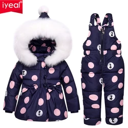 IYEAL Winter Children's Clothing Girls  Warm Hooded Duck Down Jacket Coats + Overalls Waterproof Snowsuit Kids Baby Clothes