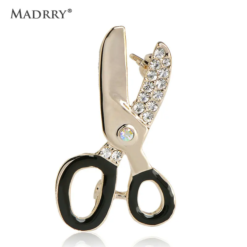 

Madrry Personality Crystals Enamel Esmalte Scissors Brooches For Women Man Ouro Plated Coat Clothes Clip Broches Up Coarsage