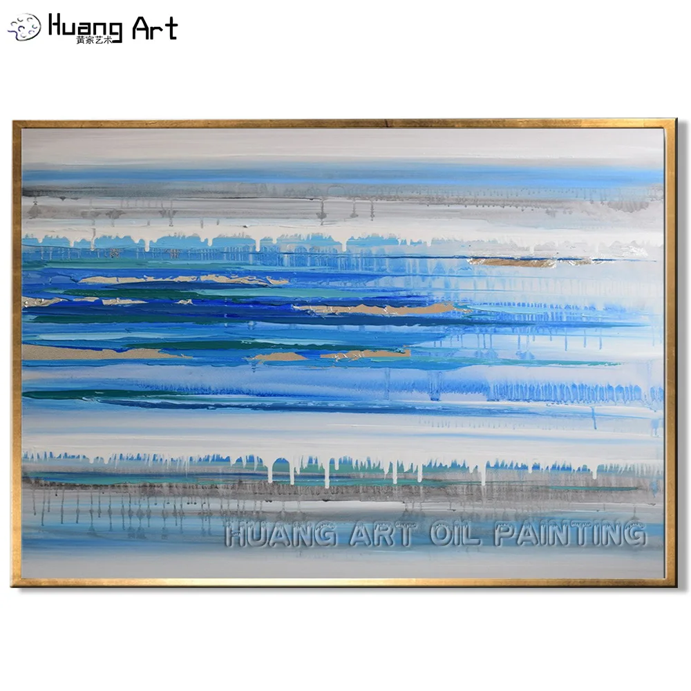 High Skill Handmade Modern Original Abstract Wall Oil Painting on Canvas Blue Light Gray Landscape Oil Painting for Room Decor