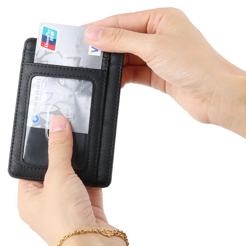 Portefeuille en cuir à blocage RFID pour hommes, porte-cartes de crédit mince, mini sac à main de voyage portable pour hommes d\'affaires, nouveau