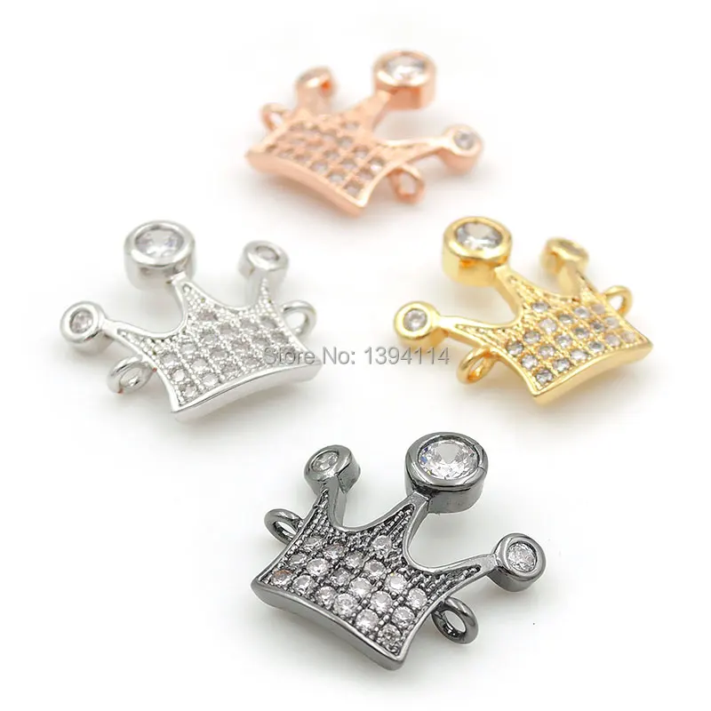 

16*15*3mm Micro Pave Clear CZ Crown Connector Fit For Women As DIY Bracelets Accessory