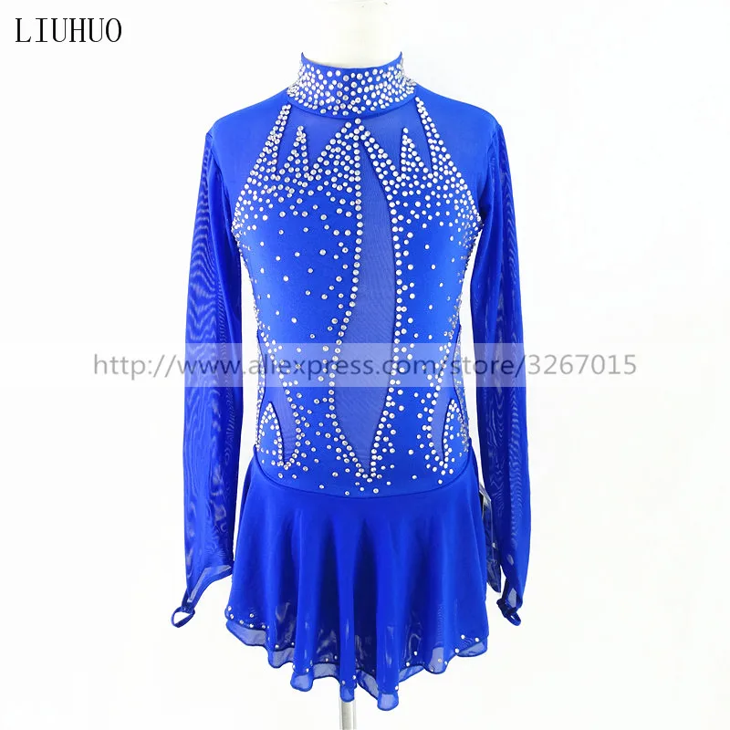 LIUHUO Women Girls Performance Ballet Gymnastics Competition Leotard Ice Figure Skating Dress Dance Costume Skirt Blue Teens Kid