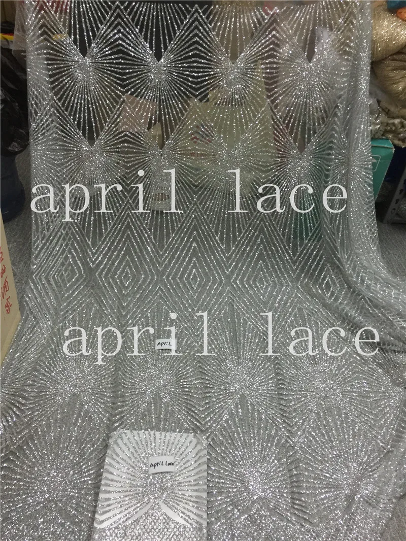 

ap2054 # 5 yards silver twill romantic hand print glued glitter net tulle mesh sugar lace fabric for sawing dress