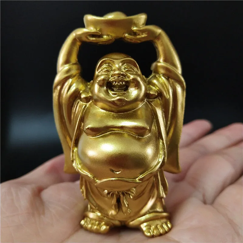 Golden Chinese Feng Shui Laughing Buddha Statue Ornaments Money Maitreya Buddha Sculpture Garden Figurines For Home Decoration