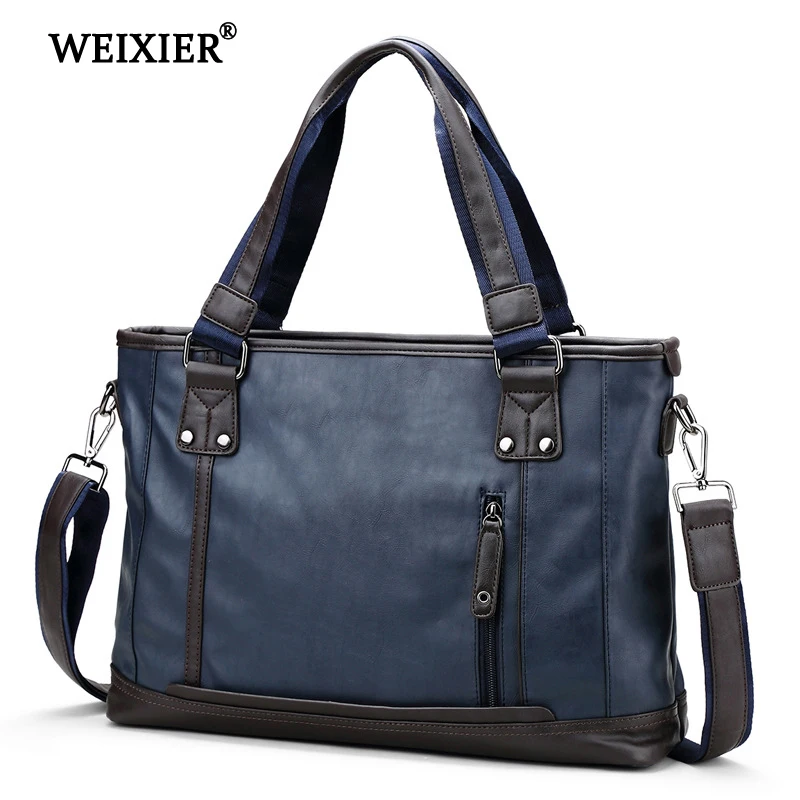 Solid Color PU Men\'s Zipper Handbag Business People Travel Fashion Retro Style Computer Bag High Quality Design Handbag