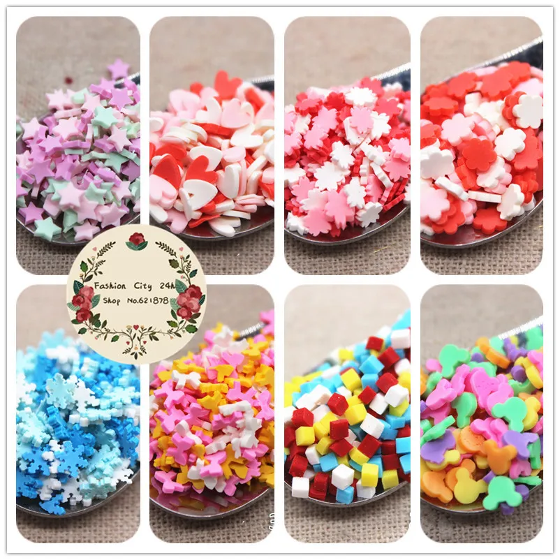 30g Polymer Clay Mix Colors Heart/Star/Flower/Bow/Snowflake/Round/Dice Slice/Granular DIY Nail Art Decoration Charm Craft