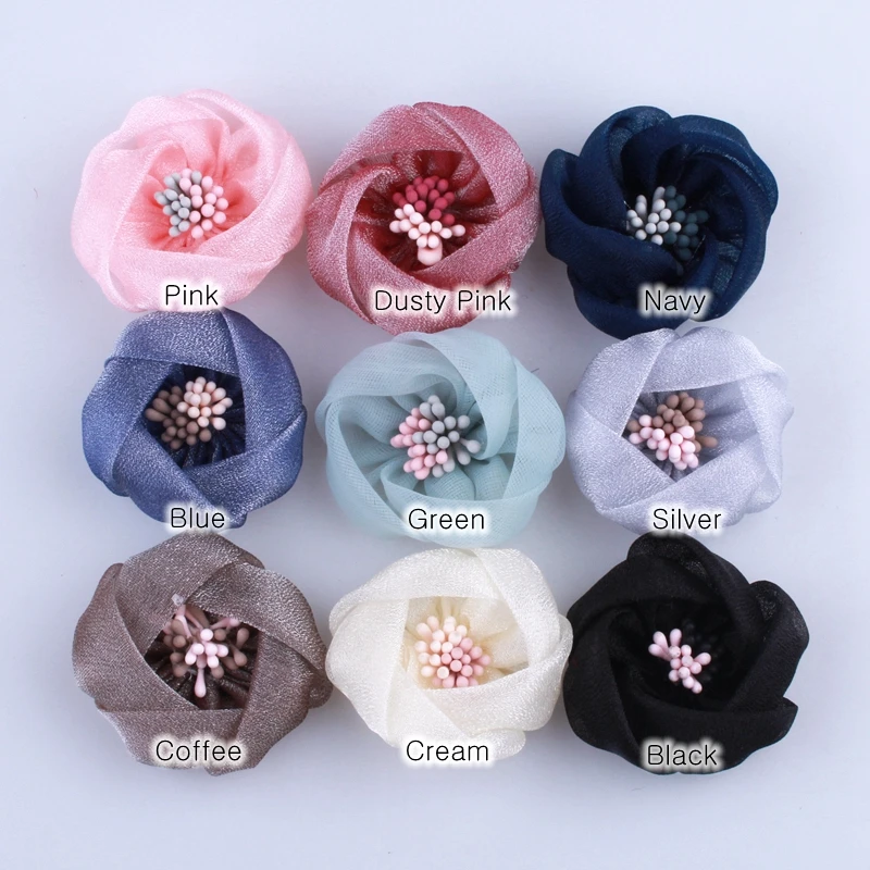 60PCS 10PCS 4CM High Quality Mini Silk Flower With Stamen For Headbands For Hair Clips Hair Accessories You Pick Colors